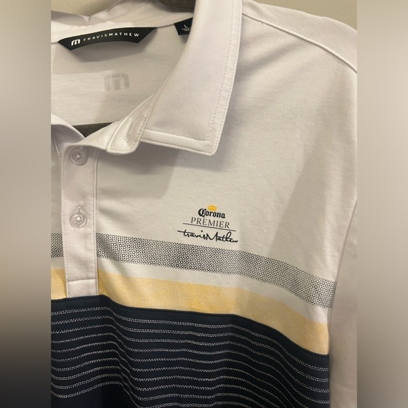 Travis Mathew Polo Corona Premier Men’s Large Golf Athletic White Navy - Picture 6 of 9